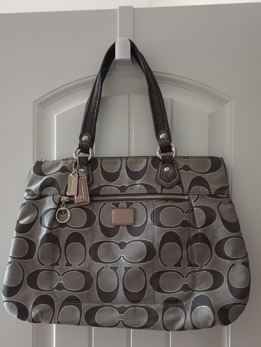 COACH Black and Silver Signature Tote